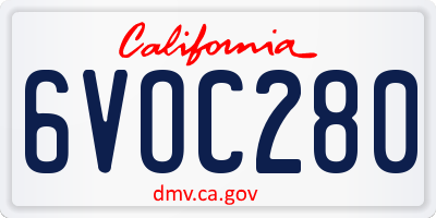 CA license plate 6VOC280