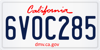 CA license plate 6VOC285