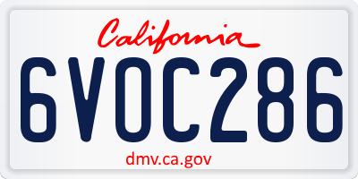 CA license plate 6VOC286
