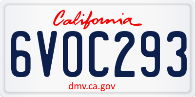CA license plate 6VOC293