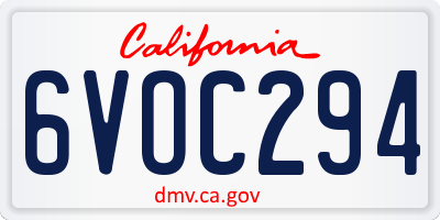 CA license plate 6VOC294