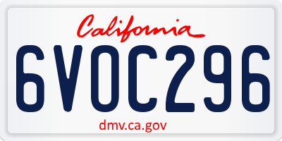 CA license plate 6VOC296