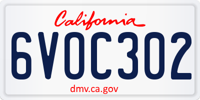 CA license plate 6VOC302