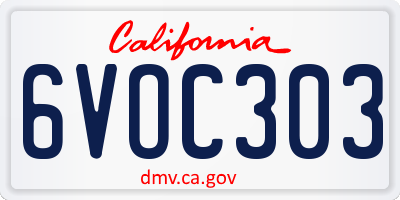 CA license plate 6VOC303