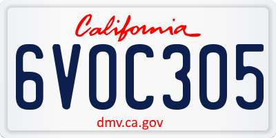 CA license plate 6VOC305