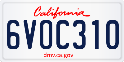 CA license plate 6VOC310