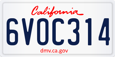 CA license plate 6VOC314