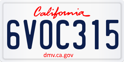 CA license plate 6VOC315