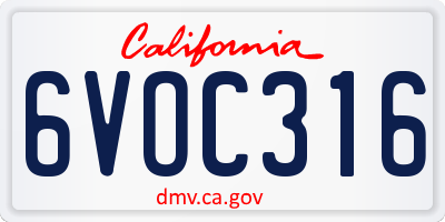 CA license plate 6VOC316