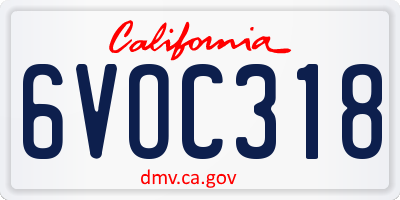 CA license plate 6VOC318