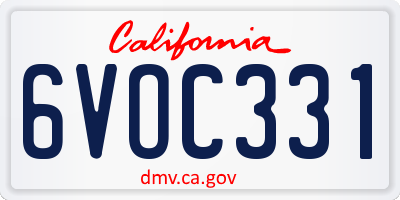 CA license plate 6VOC331