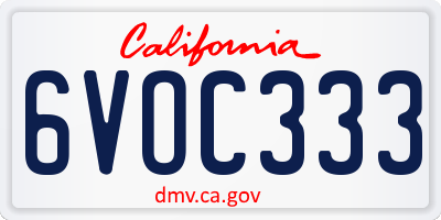 CA license plate 6VOC333