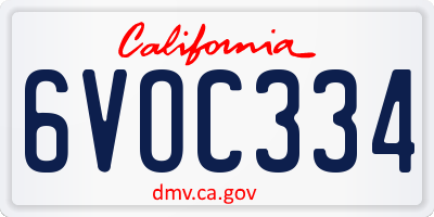 CA license plate 6VOC334