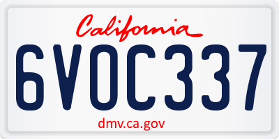 CA license plate 6VOC337