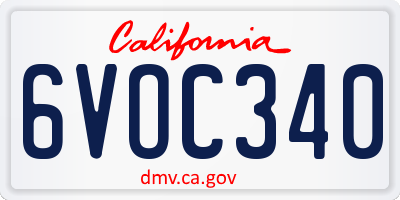 CA license plate 6VOC340