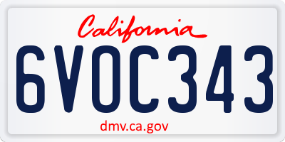CA license plate 6VOC343