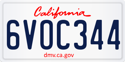 CA license plate 6VOC344