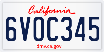 CA license plate 6VOC345