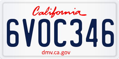 CA license plate 6VOC346