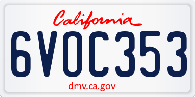 CA license plate 6VOC353