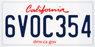 CA license plate 6VOC354
