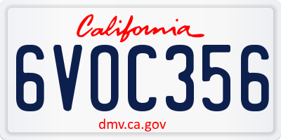 CA license plate 6VOC356
