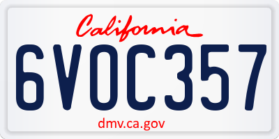 CA license plate 6VOC357