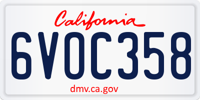CA license plate 6VOC358