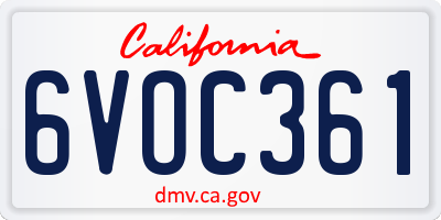 CA license plate 6VOC361