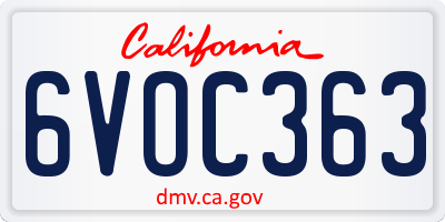 CA license plate 6VOC363