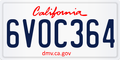 CA license plate 6VOC364