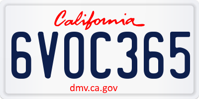 CA license plate 6VOC365