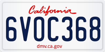 CA license plate 6VOC368