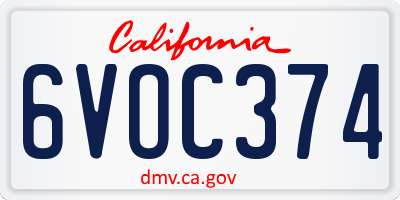 CA license plate 6VOC374