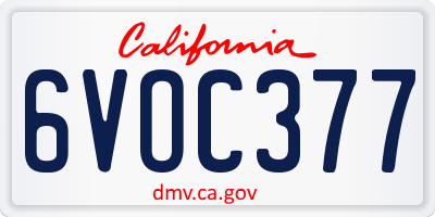 CA license plate 6VOC377