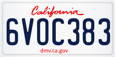 CA license plate 6VOC383