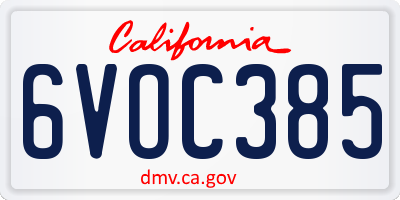 CA license plate 6VOC385