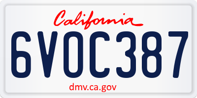 CA license plate 6VOC387