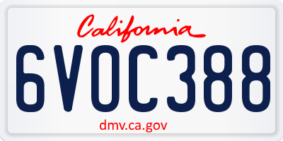 CA license plate 6VOC388