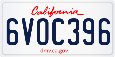CA license plate 6VOC396