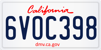 CA license plate 6VOC398