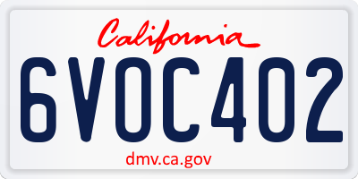 CA license plate 6VOC402