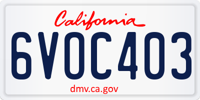 CA license plate 6VOC403