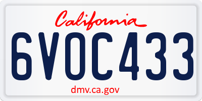CA license plate 6VOC433