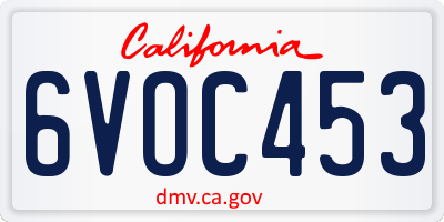 CA license plate 6VOC453