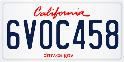 CA license plate 6VOC458