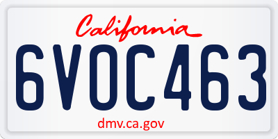 CA license plate 6VOC463