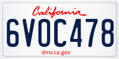 CA license plate 6VOC478
