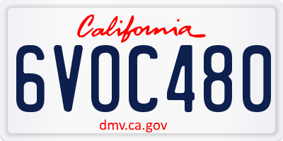 CA license plate 6VOC480