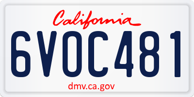 CA license plate 6VOC481